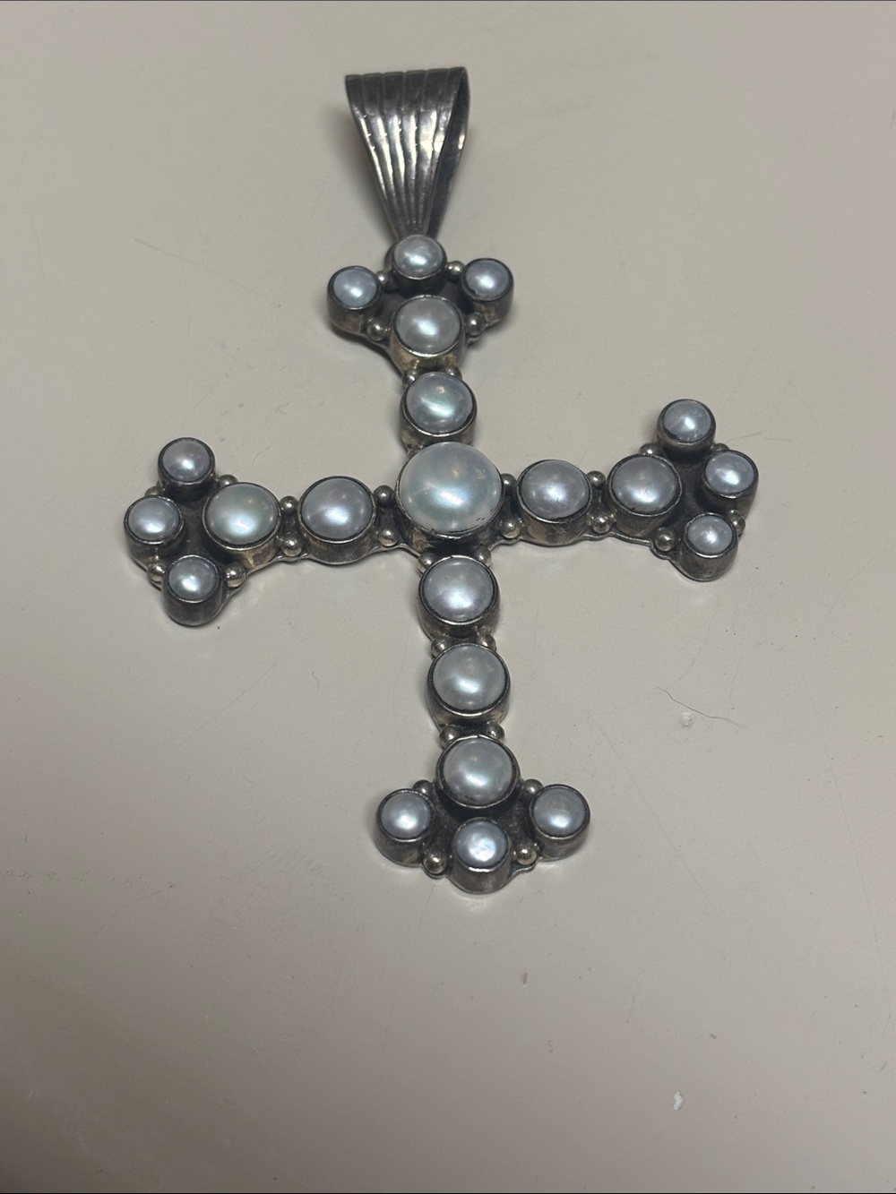 Sterling Silver Cross Pendant with Pearl Cabochons by Dan Dodson